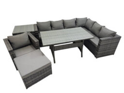Fimous Rattan Garden Furniture Set Outdoor 8 Seater Patio Corner Sofa Sets With Table Chair Big Stool Side Table Dark Grey Mixed - thumbnail 1