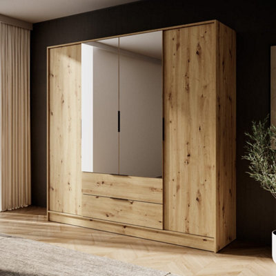 Arte Rustic Oak Artisan Kelly Wardrobe: 206Cm Of Mirrored Charm For Spacious Interiors - image 1