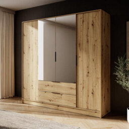 Arte Rustic Oak Artisan Kelly Wardrobe: 206Cm Of Mirrored Charm For Spacious Interiors - thumbnail 1
