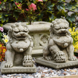 Burgess Pair Of Foo Dog Stone Statues Oriental Lion Outdoor Garden Ornament Buddha Sculpture - thumbnail 6