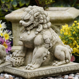 Burgess Pair Of Foo Dog Stone Statues Oriental Lion Outdoor Garden Ornament Buddha Sculpture - thumbnail 4