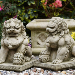Burgess Pair Of Foo Dog Stone Statues Oriental Lion Outdoor Garden Ornament Buddha Sculpture - thumbnail 3
