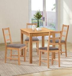Hallowood Furniture Hereford Small Dining Table With 4 Ladder Back Oak Chairs (Grey Seat)
