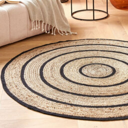 Beliani 140Cm Round Area Rug - Beige With Black Braided Cotton Jute Accents - thumbnail 2