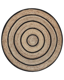 Beliani 140Cm Round Area Rug - Beige With Black Braided Cotton Jute Accents - thumbnail 1