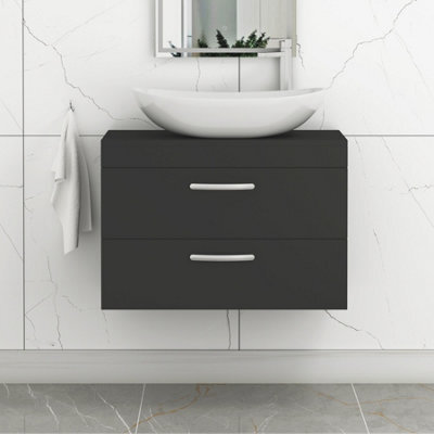 Royal Bathrooms Turin 800mm Wall Mounted Bathroom Vanity Unit With Sink 2 Drawer Matt Black & Cesar Countertop Basin - image 1