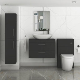 Royal Bathrooms Turin 800mm Wall Mounted Bathroom Vanity Unit With Sink 2 Drawer Matt Black & Cesar Countertop Basin - thumbnail 3