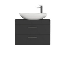 Royal Bathrooms Turin 800mm Wall Mounted Bathroom Vanity Unit With Sink 2 Drawer Matt Black & Cesar Countertop Basin - thumbnail 5
