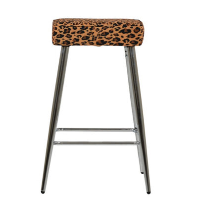 Lakeland Furniture Swan Leopard Fabric Chrome Fixed Leg Base Bar Stool - image 1