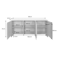 Sweeek - 3-Door Sideboard 160Cm With Travertine Effect Top And Wood Decor Walnut - Aretha - thumbnail 5