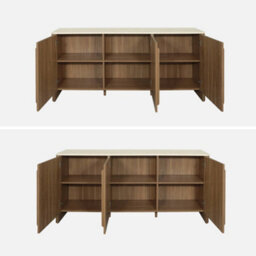 Sweeek - 3-Door Sideboard 160Cm With Travertine Effect Top And Wood Decor Walnut - Aretha - thumbnail 4