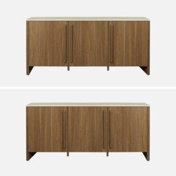 Sweeek - 3-Door Sideboard 160Cm With Travertine Effect Top And Wood Decor Walnut - Aretha - thumbnail 3