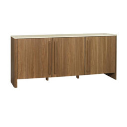 Sweeek - 3-Door Sideboard 160Cm With Travertine Effect Top And Wood Decor Walnut - Aretha - thumbnail 2