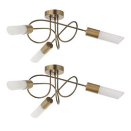 First Choice Lighting Set Of 2 Joshi - Antique Brass Semi Flush Ceiling Lights - thumbnail 1
