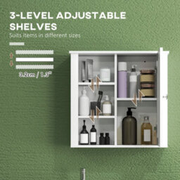 Homcom Modern Wall Mounted Bathroom Cabinet With Adjustable Shelves, White - thumbnail 6
