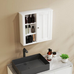 Homcom Modern Wall Mounted Bathroom Cabinet With Adjustable Shelves, White - thumbnail 8