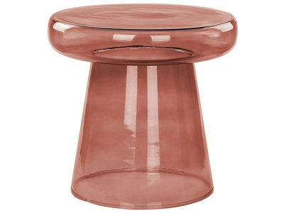 Beliani Red Glass Side Table 39Cm Diameter Tinted Transparent Accent End Table For Living Room And Bedroom - image 1