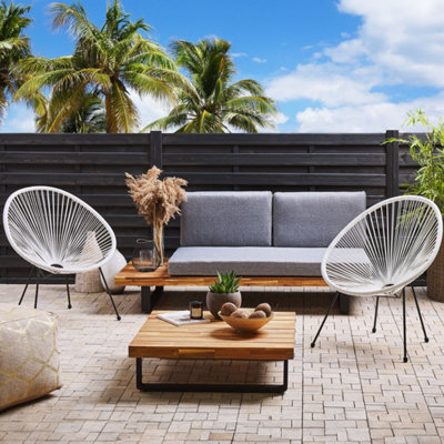 Beliani White Pe Rattan Papasan Garden Chairs Two-Piece Modern Round Indoor Outdoor Lounge Set - image 1