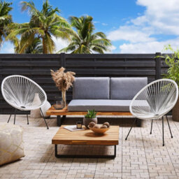 Beliani White Pe Rattan Papasan Garden Chairs Two-Piece Modern Round Indoor Outdoor Lounge Set - thumbnail 1