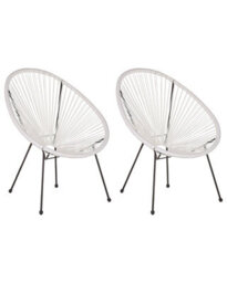 Beliani White Pe Rattan Papasan Garden Chairs Two-Piece Modern Round Indoor Outdoor Lounge Set - thumbnail 3
