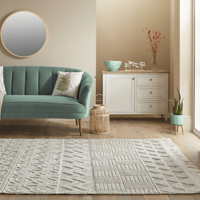 Ivory Geometric Kilim Luxurious Modern Easy To Clean Rug For Dining Room Bed Room And Living Room-120Cm X 170Cm