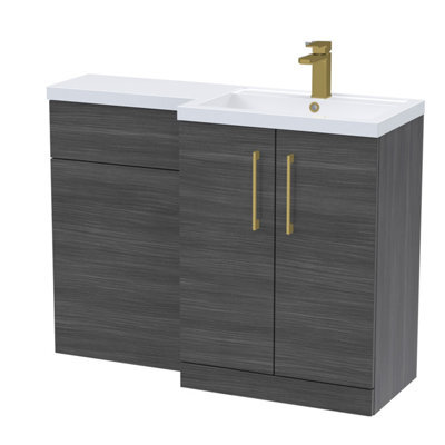 Balterley Right-Hand Bathroom Vanity And Wc Unit Combination, Basin - 1100mm - Woodgrain Anthracite, Brushed Brass Handles - image 1