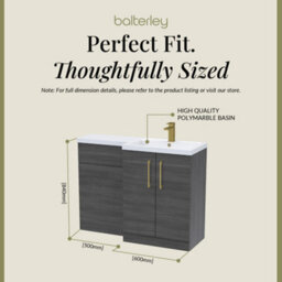 Balterley Right-Hand Bathroom Vanity And Wc Unit Combination, Basin - 1100mm - Woodgrain Anthracite, Brushed Brass Handles - thumbnail 5
