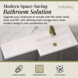 Balterley Right-Hand Bathroom Vanity And Wc Unit Combination, Basin - 1100mm - Woodgrain Anthracite, Brushed Brass Handles - thumbnail 2