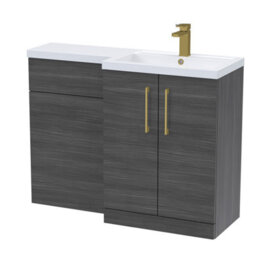 Balterley Right-Hand Bathroom Vanity And Wc Unit Combination, Basin - 1100mm - Woodgrain Anthracite, Brushed Brass Handles - thumbnail 1