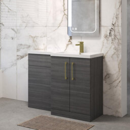 Balterley Right-Hand Bathroom Vanity And Wc Unit Combination, Basin - 1100mm - Woodgrain Anthracite, Brushed Brass Handles - thumbnail 4