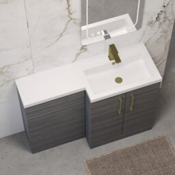 Balterley Right-Hand Bathroom Vanity And Wc Unit Combination, Basin - 1100mm - Woodgrain Anthracite, Brushed Brass Handles - thumbnail 3