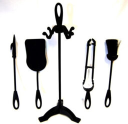 Fire767 Black Metal 5 Piece Loop Handle Fireplace Companion Set With Poker Shovel Brush Tongs And Stand For Fireside Use - thumbnail 3