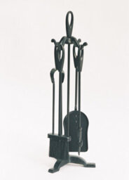 Fire767 Black Metal 5 Piece Loop Handle Fireplace Companion Set With Poker Shovel Brush Tongs And Stand For Fireside Use - thumbnail 2