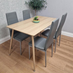Kosy Koala Modern Wood Effect Dining Table Set With 4 Grey Faux Leather Chairs Dining Room Furniture - thumbnail 1