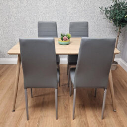Kosy Koala Modern Wood Effect Dining Table Set With 4 Grey Faux Leather Chairs Dining Room Furniture - thumbnail 4