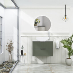 Royal Bathrooms Evora 700mm Sage Green Fluted Wall Hung Countertop Vanity Unit 2 Drawer With Nova Basin - thumbnail 2