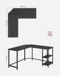 Songmics L-Shaped Workstation Desk, Corner Computer Desk, Gaming Table With Dual Storage Shelves, Black With Wood Grain - thumbnail 2