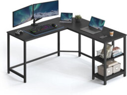 Songmics L-Shaped Workstation Desk, Corner Computer Desk, Gaming Table With Dual Storage Shelves, Black With Wood Grain - thumbnail 8