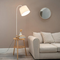 Valuelights Crowther Light Wood Tripod Storage Floor Lamp With Shelves And Shade - thumbnail 1