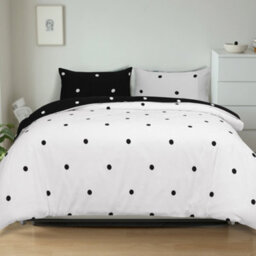 Aspire Homeware Printed Microfiber Duvet Cover Set, Black & White Dotted Reversible, Double, (L)200Cm X (W)200Cm - thumbnail 1