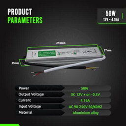 " Dc12V 50W Lighting Transformer, 100-240V Ac To 12V Ip67 Waterproof 4.2A Power Supply Constant Voltage Adapter For Strip Lights" - thumbnail 4