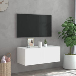 Walplus Tv Wall Cabinet With Led Lights White 80X35X31 Cm - thumbnail 4