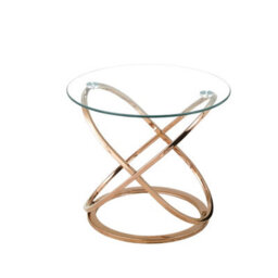 Comfy Living Round Abstract Tempered Glass Side Table Chrome Effect Frame In Silver - thumbnail 6