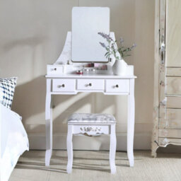 Pirlo Plush Dressing Table With 5 Drawers Mirror And Stool White - thumbnail 5