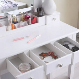 Pirlo Plush Dressing Table With 5 Drawers Mirror And Stool White - thumbnail 4
