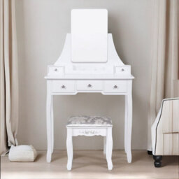 Pirlo Plush Dressing Table With 5 Drawers Mirror And Stool White - thumbnail 3