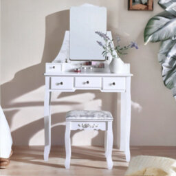 Pirlo Plush Dressing Table With 5 Drawers Mirror And Stool White - thumbnail 2