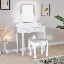 Pirlo Plush Dressing Table With 5 Drawers Mirror And Stool White - thumbnail 8