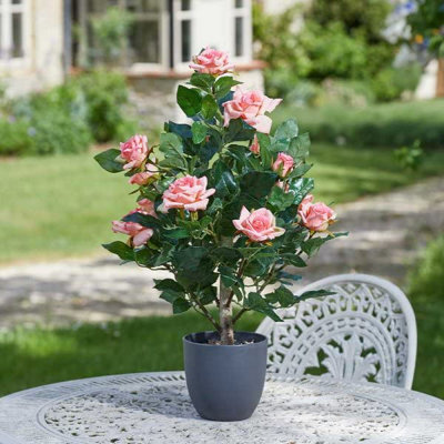 Marco Paul 60Cm Artificial Rose Plant Pink In Pot - image 1