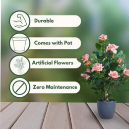 Marco Paul 60Cm Artificial Rose Plant Pink In Pot - thumbnail 5